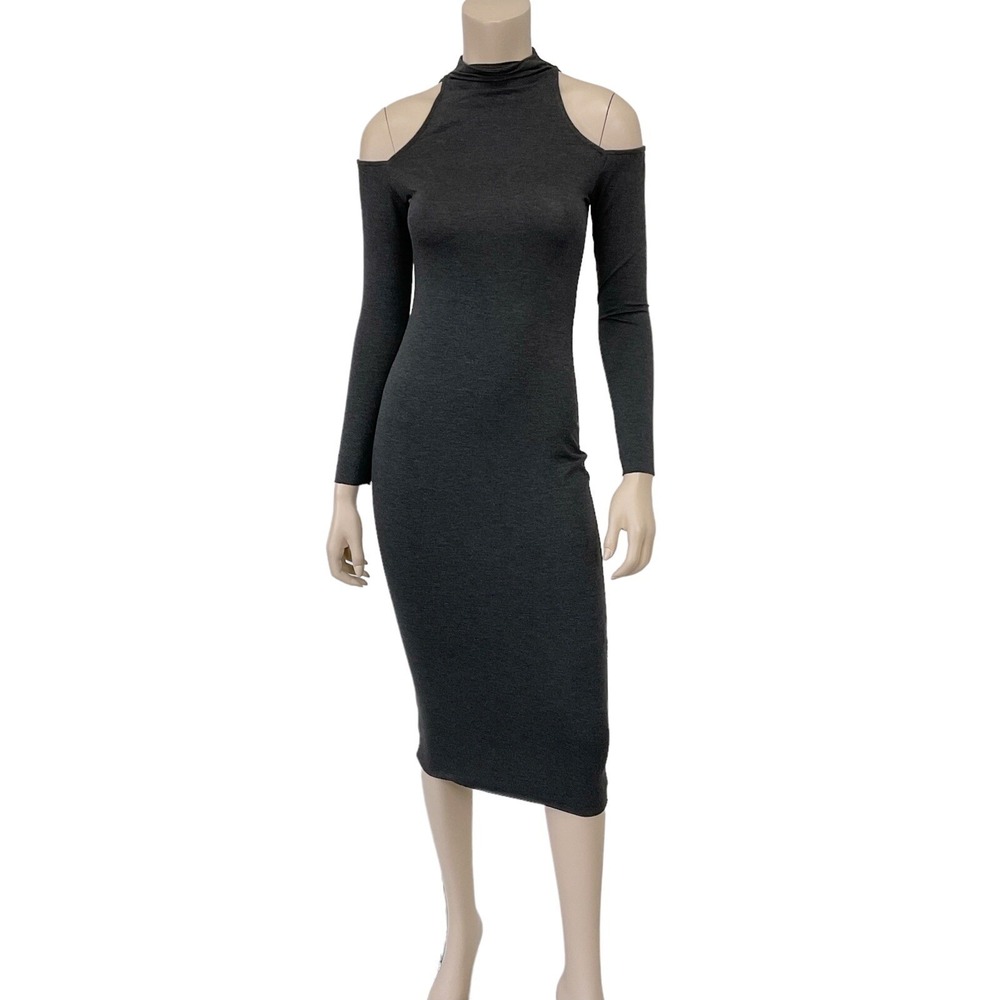 Clayton Revolve Dress Womens Small Long Sleeve Cold Shoulder Midi Ashtyn NWT